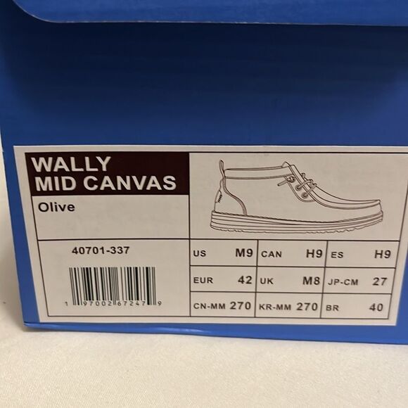 Hey Dude Men's Wally Mid Canvas Olive Men Shoes size 9 - Picture 9 of 9